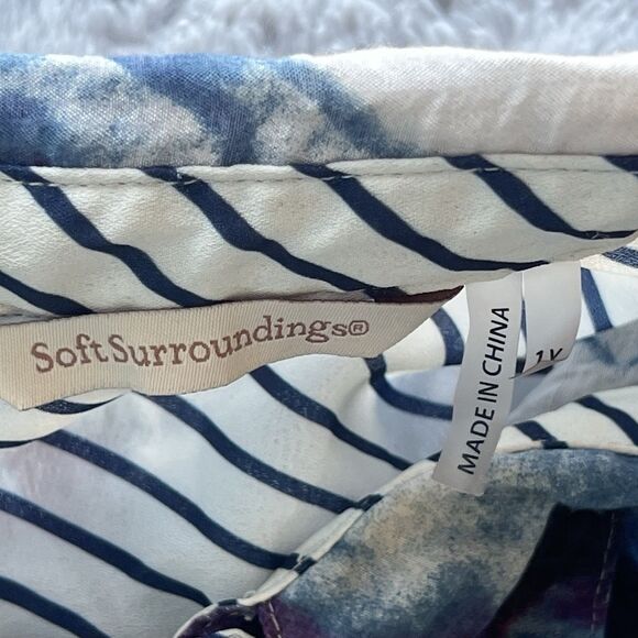 Soft Surroundings Women's Blue Floral Tunic Button Up Side Split Blouse 1X 58945 - Picture 3 of 8